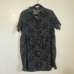 MISSGUIDED Black & White Dalmatian Print Oversized Shirt Smock Dress